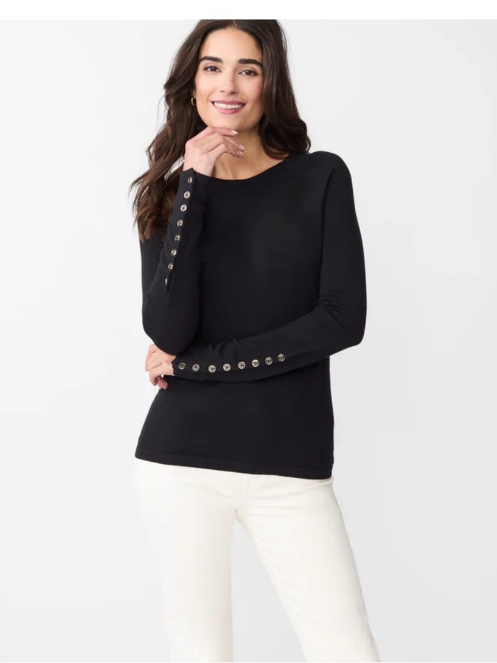 J McLaughlin Jamey Sweater Womens Medium Black Button Sleeves Pullover Classic